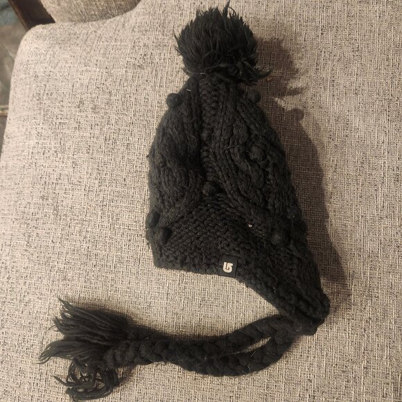 Black Burton Beanie w/pom - Picture 6 of 7